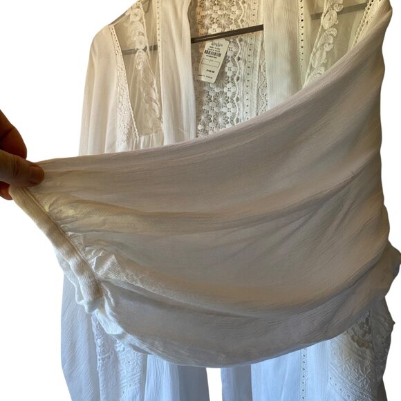 Neiman Marcus White Lace Embroidered Cardigan Cottagecore L Boho Balloon Sleeves - Picture 7 of 15